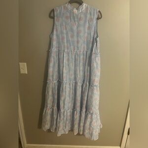 Blue and White Ruffled Tiered Sundress